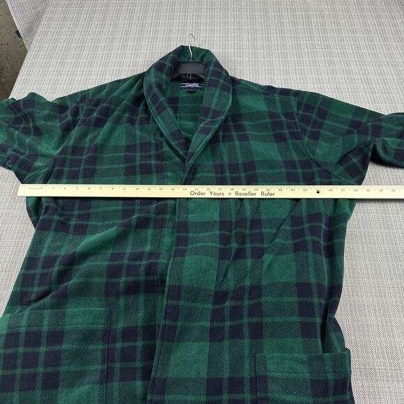 Lands End Fleece Robe Mens XL (46-48) Green Blue Plaid Comfort Lounge Belted - Picture 5 of 10